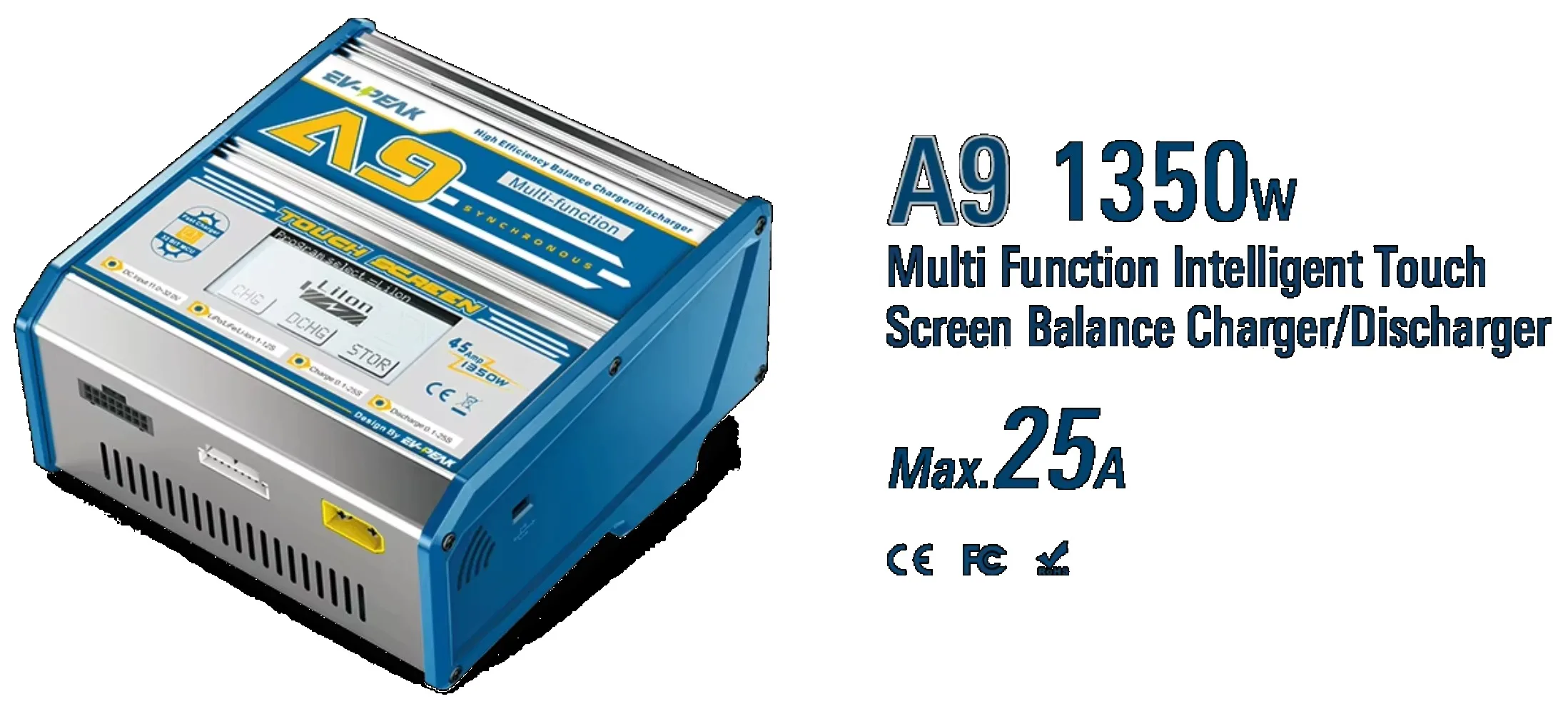 Фото EV-PEAK A9 1350 Вт постоянного тока, высокая мощность, балансное устройство/зарядное устройство, многофункциональный интеллектуальный сенсорный экран, 1-12S LiPo/LiHV/LiFeNiMH/NiCd №3
