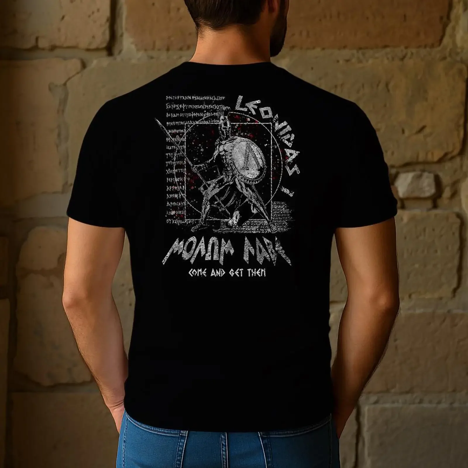 Фото Футболка Leonidas I Sparta Molon Labe: Битва при Термопиле, Древняя Греция, для любителей истории, винтажная, с эффектом потертости, унисекс, модная №1