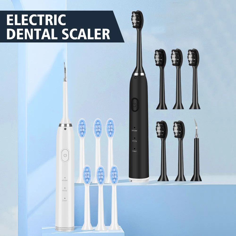 

Electric Teeth Cleaner Sonic Dental Scaler Oral Plaque Stains Calculus Tartar Removal 6 Heads Whitening Toothbrush USB Charging