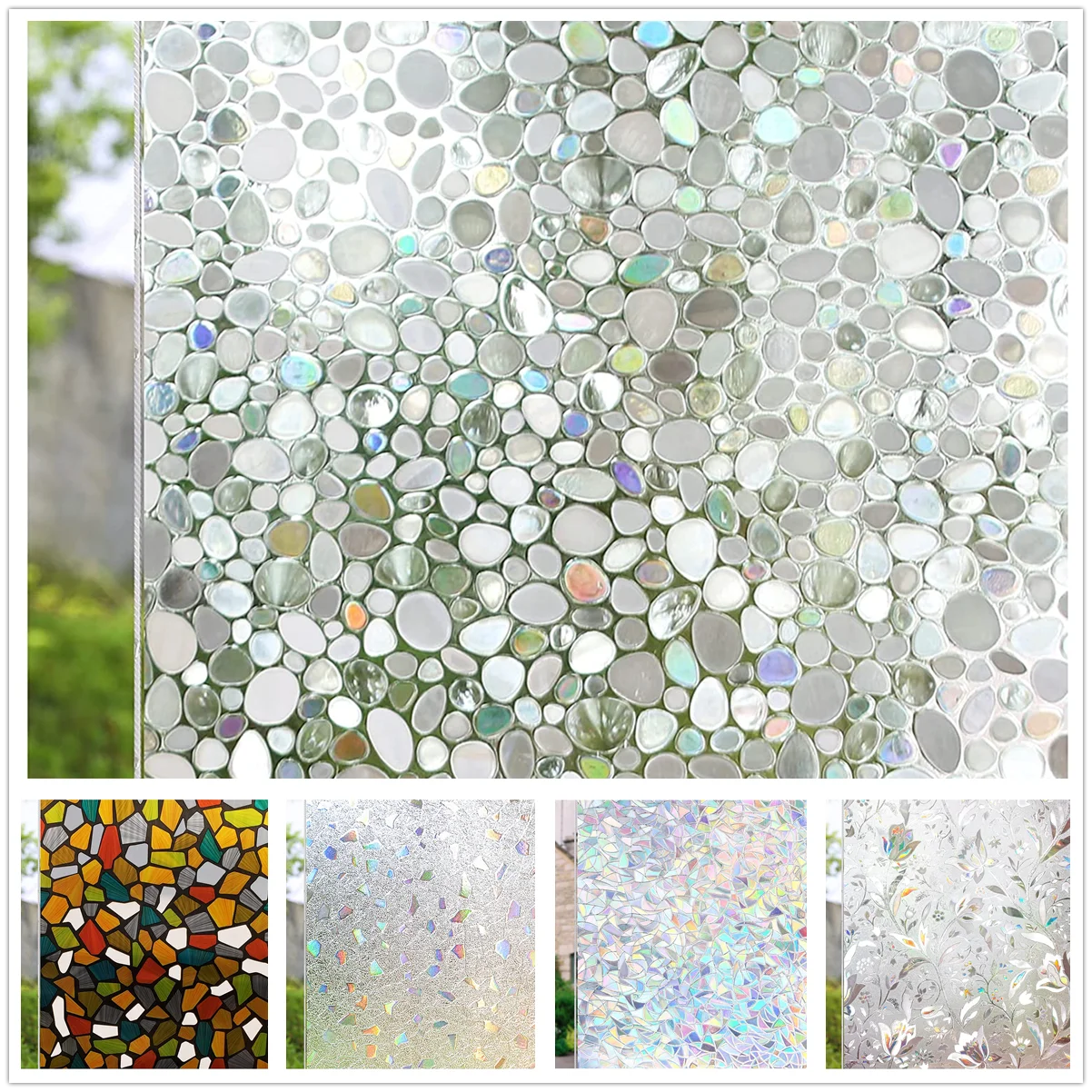

3D Translucent Rainbow Window Film Chameleon Decoration for Home Static Cling Non Adhesive Sticker Heat Insulation Glass Decals
