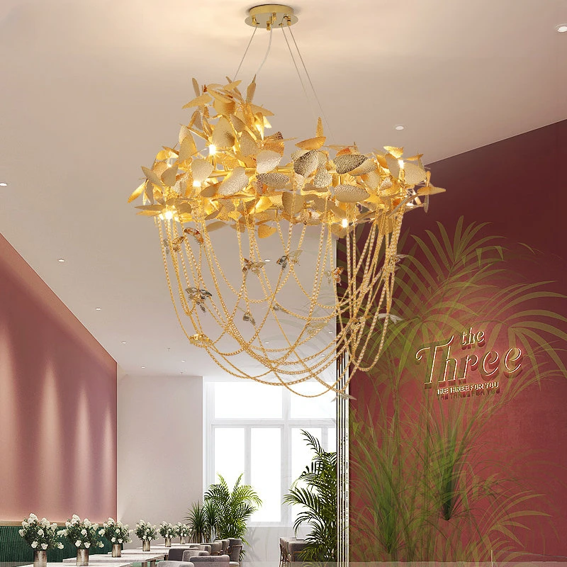

Chandeliers Luxury Lustre Designer Villa Art Room Decors Leaves Hanging Pendant Lamps Ceiling Hotel Living Lobby Lighting Lights