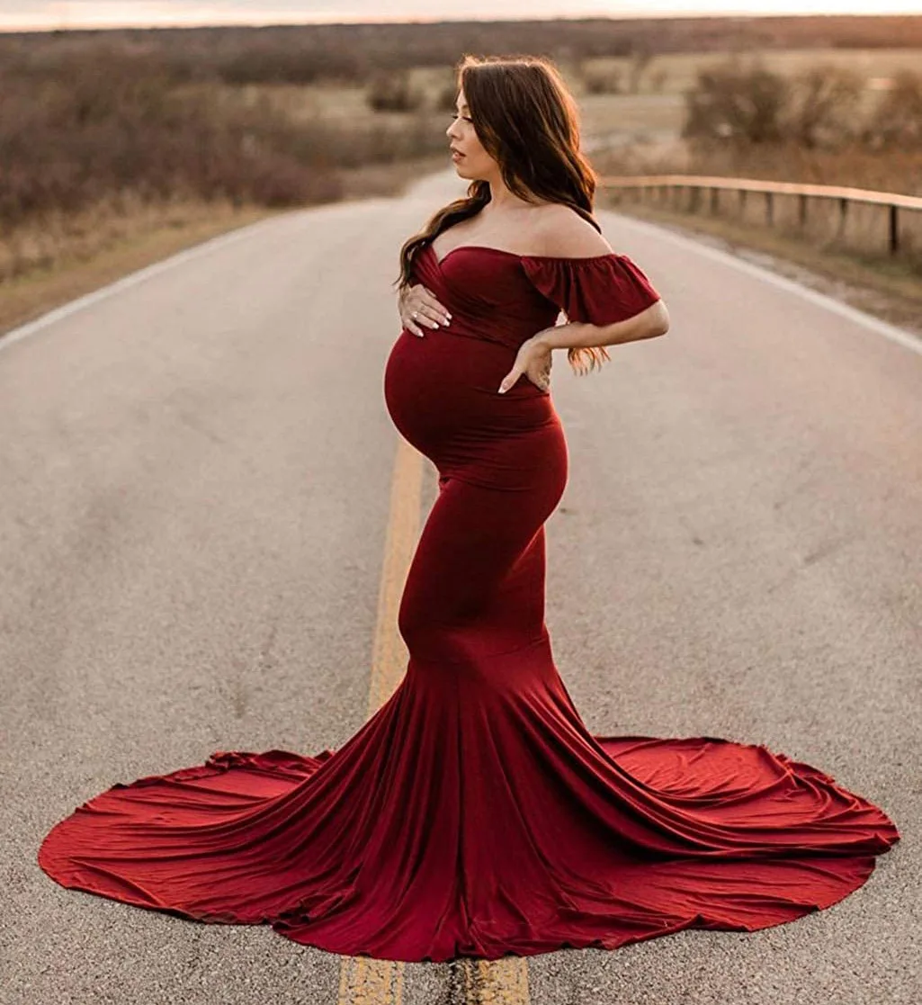 Women Maternity Dress for Photography Lace Off Shoulder Straps Fish Tail Gown Long Wedding Pregnancy Dresses Photo Shoot V-neck enlarge