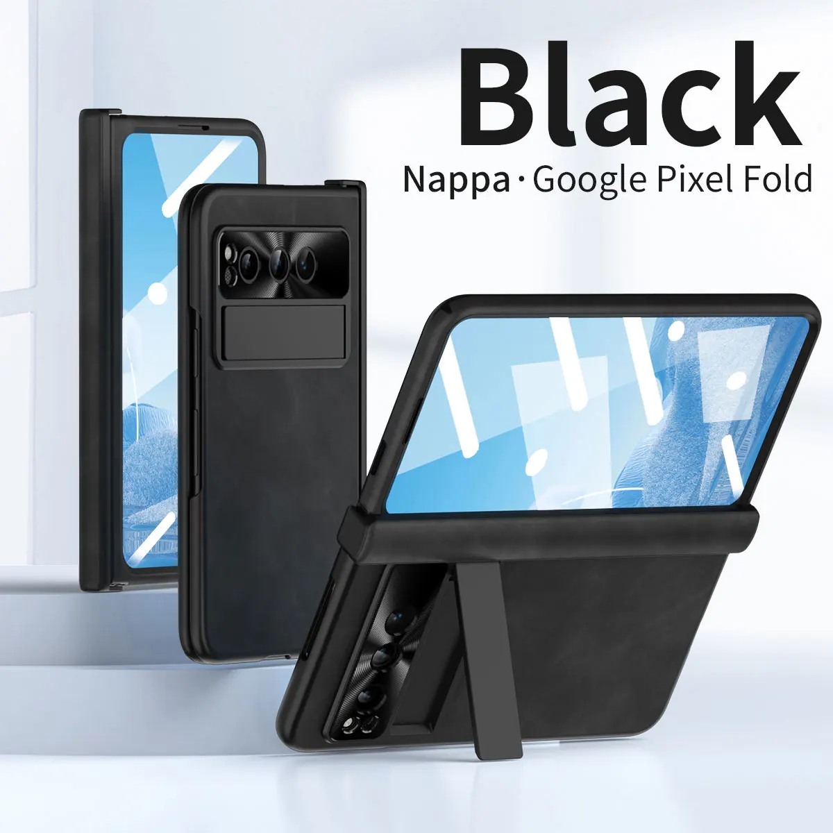 

For Google Pixel Fold Case Colorful Skin Friendly Matte Leather Bracket Folding Hinge With Tempered Film Shockproof Back Cover