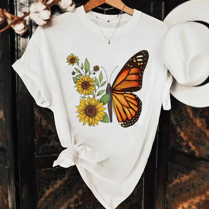 

Women Clothing Butterfly Cute Sweet 90s Trend Fashion Short Sleeve Graphic Tee Female Summer Clothes Top Casual Tshirt T-shirt
