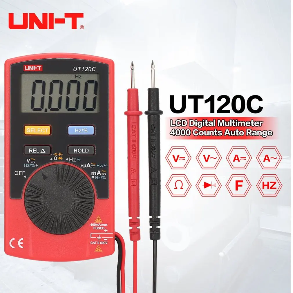 

UNI-T UT120C Pocket Size Stype Digital Multimeter Auto Range Tester DC AC Voltage Diode Mini Electrical Meters LCD Display