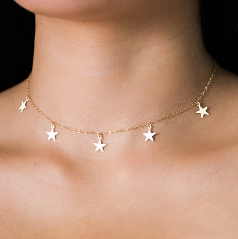 

Gold Color Star Women's Pendant Necklace Fashion Female Choker Stainless Steel Chain Jewelry Simple Ladies Pentagon-Star Jewelry