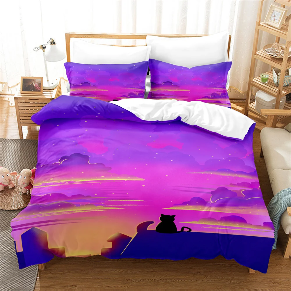 

3PCS Purple sky Bedding Sets Home Bedclothes Super King Cover Pillowcase Comforter Textiles Bedding Set