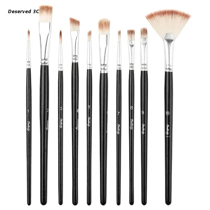 

R9CB Artist Paint Brushes Round Pointed Slanted Sector Flat Head for Kid Adult 10Kit