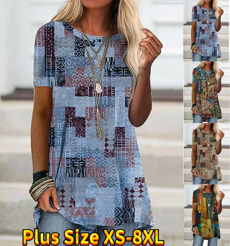 

2023 Women's Fashion O Neck T Shirt Holiday Short Sleeve Large Size Sexy Painting T Shirt