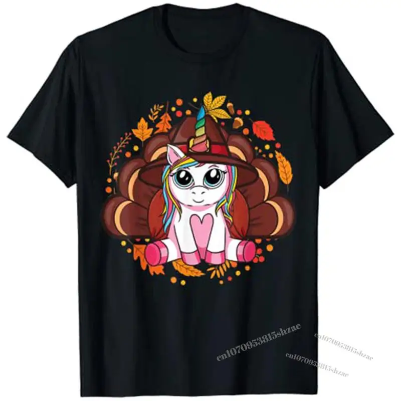 

Cute Thanksgiving Shirt Girls Kids Toddler Turkey Unicorn T-Shirt Graphic Tee Woman T Shirts