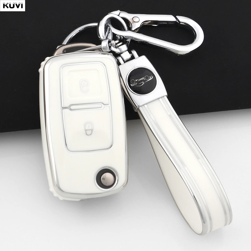 

Чехол Для Ключей С 2 Кнопками Для VW Volkswagen Polo Tiguan Passat Golf Jetta Lavida Skoda Octavia, Складной, Из ТПУ