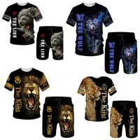 summer 3d print lion mens t shirt shorts suit men sportswear casual oversized t shirts tracksuits sets street tops clothing