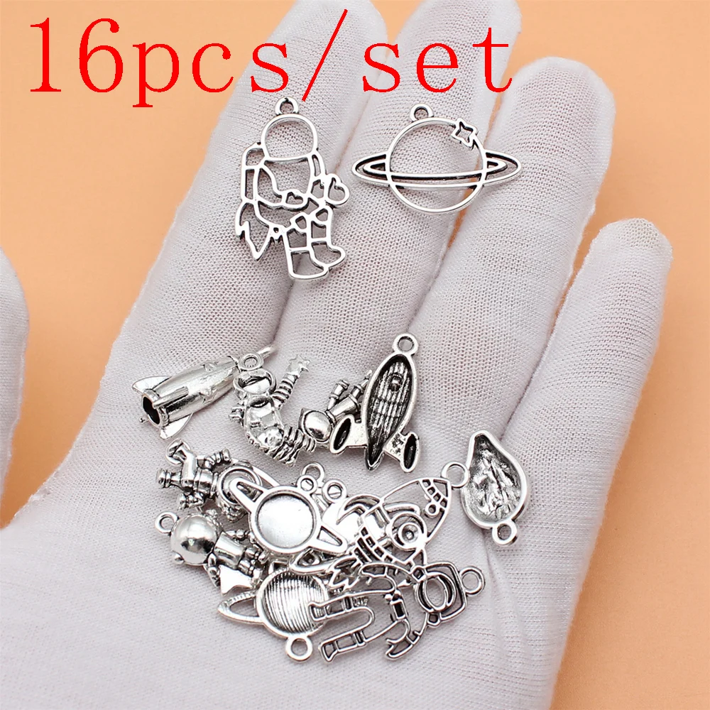 

New In Materials Jewelry Making Supplies Astronaut Spaceman Rocket Alien Cosmic Planet Charms 16pcs/set