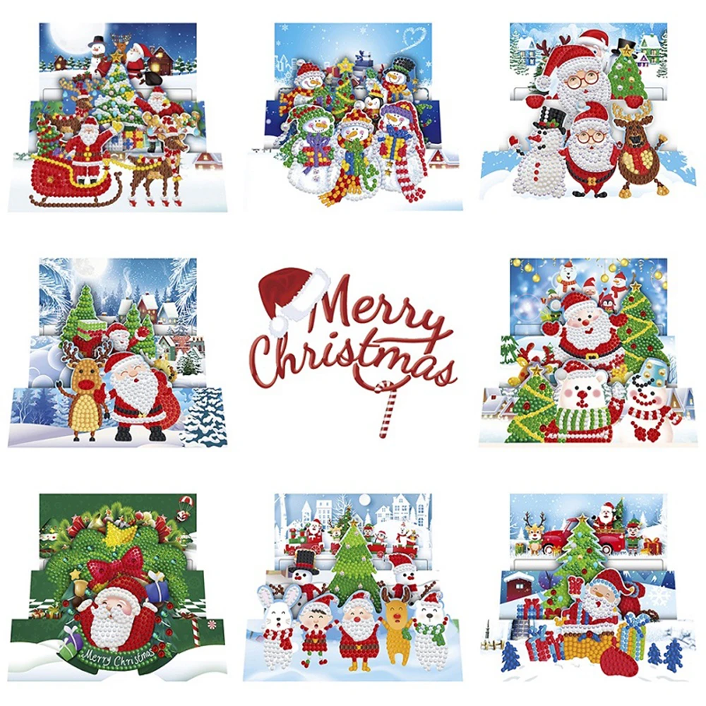 

8pcs DIY Diamond Painting Greeting Card Special-shaped Part Drill Mosaic Merry Christmas Embroidery Kit Santa Xmas Postcards
