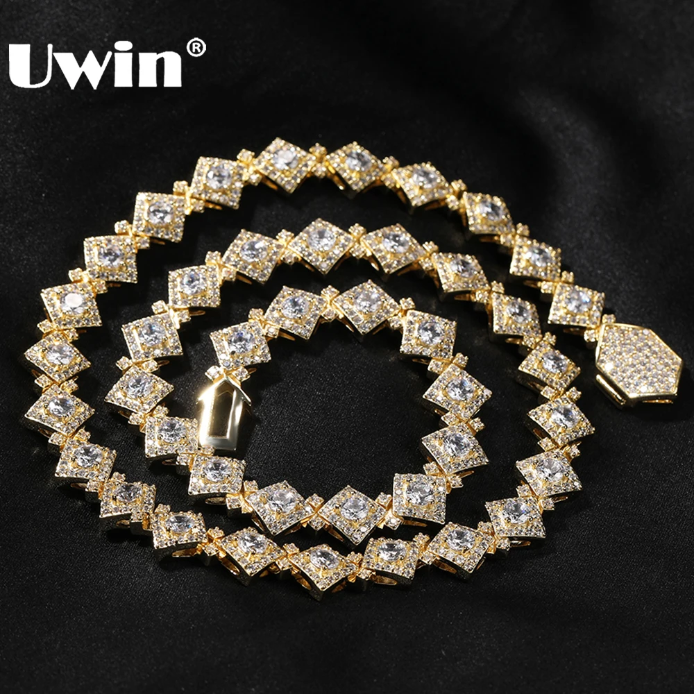 

UWIN 12mm Rhombic Cluster Necklace for Women Iced Out Cubic Zirconia Choker Micro Paved Fashion Hip Hop Jewelry for Gift