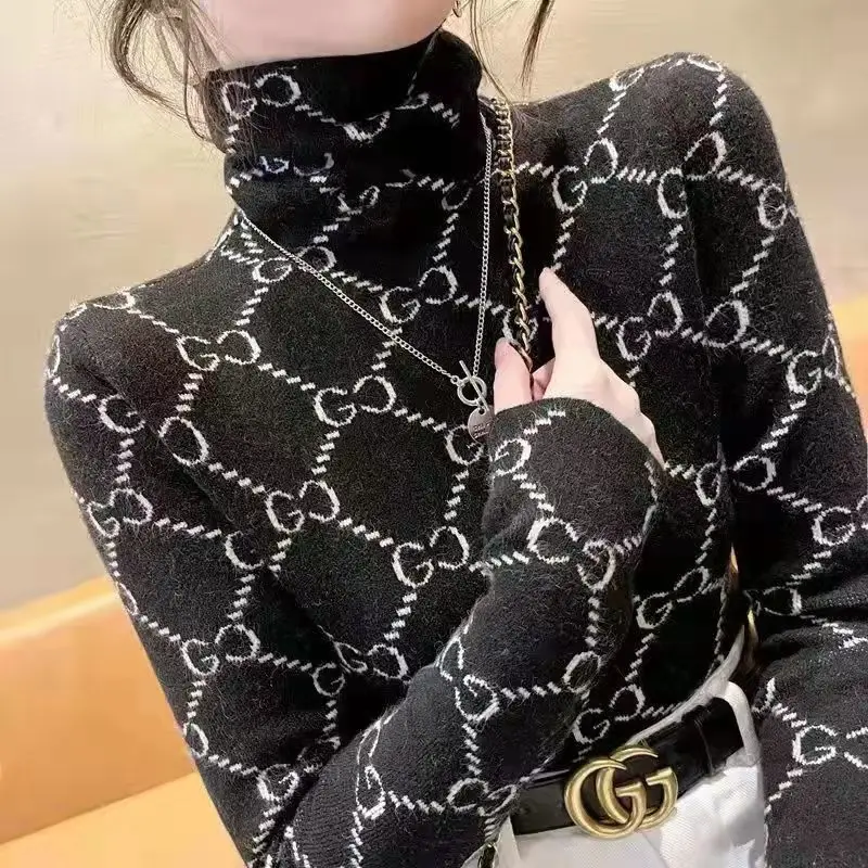 

Новинка 2022, пуловеры с высоким воротником из норки, женский осенне-зимний свитер, Базовая рубашка, облегающая плотная водолазка с длинными р...