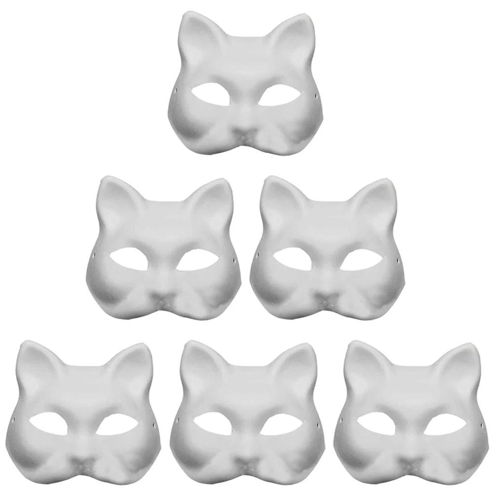 

6 Pcs Mask Kids DIY Cat Face Unpainted Blank Paper Masquerade Couple Facebook Cosplay Halloween White Pulp Paintable Man