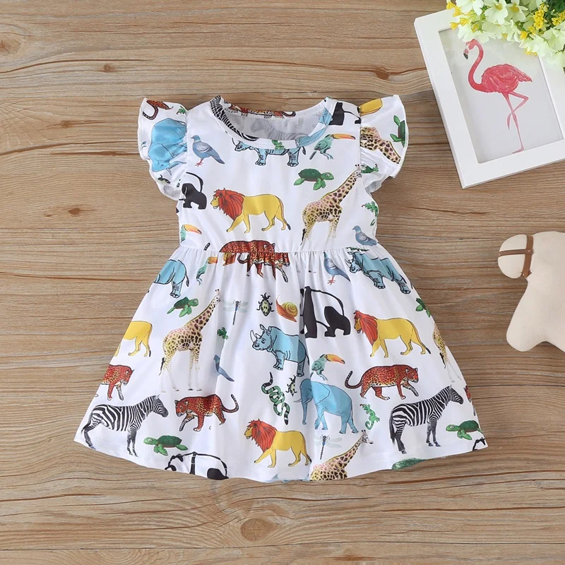 

New Summer Cotton Baby Girls Dress Children's Clothing Kids Princess Dresses Casual Animal Printed Infant Baby Clothes 0-2Y