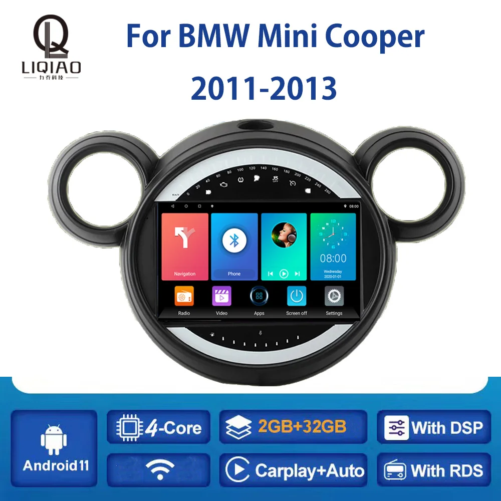 

Автомагнитола на Android 11 для BMW Mini Cooper 2011-2013 мультимедийный видеоплеер с навигацией GPS Carplay Bluetooth DVD FM WIFI 4G TMPS