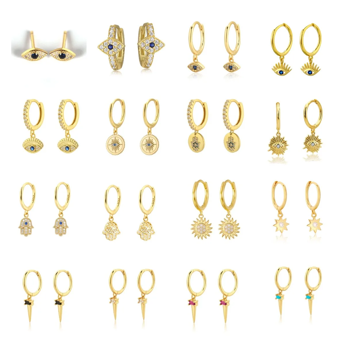 Silver Gold Color Pendientes Mini Blue Zircon Evil Eyes Earring Pendant Small Stud Earrings for Women Femme Hoop Earring 2021