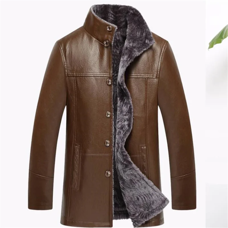 mens leather jacket velvet motorcycle PU coat men faux leather jackets middle-aged clothes jaqueta de couro autumn winter