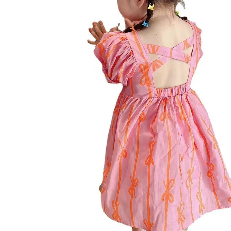 

Child Girls Princess 2023 Summer New Kids Clothes Pink Bow One-Pieces Dresses Children's Clothings 1 To 6 Year