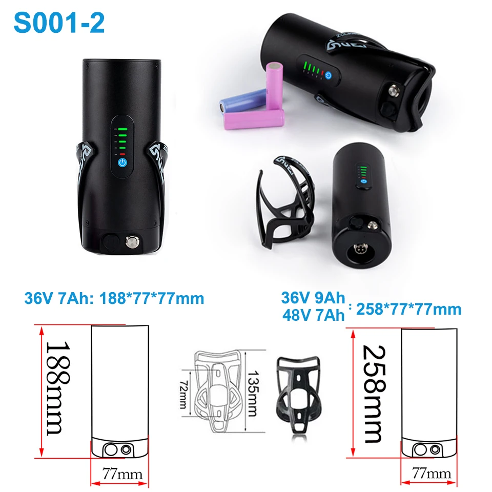 Mini Bottle eBike Battery 36V 10.5Ah 9Ah 48V 7Ah 18650 Sanyo Li-ion Pedelec Battery for Bafang 500W BBS01 350W TSDZ2 250W Motor