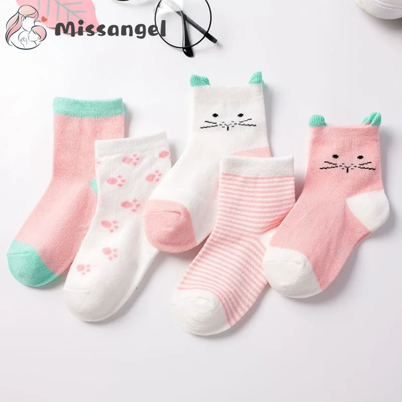 5Pairs/lot 2022 Baby Socks for Kids Girls Boy Cotton Stripe Cartoon Animals Summer Toddler Knitted socks Newborn BeBe Clothes