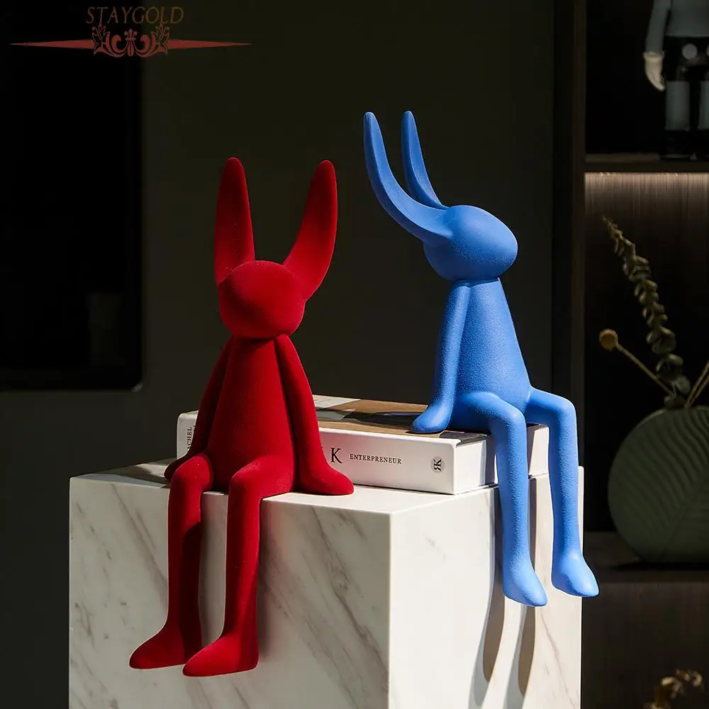

Nordic Style Abstract Rabbit Figurines Flocking Bunny Resin Modern Art Decor Home Decoration Accessories Office Decoration Gift
