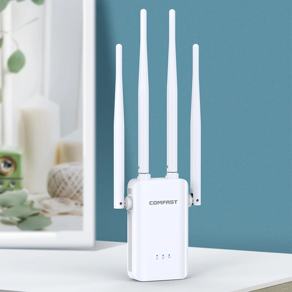 

Wireless Network Repeater with 4 External Antenna Signal Booster Repetidor Router Cooling Hole Design Signal Amplifier Repetidor