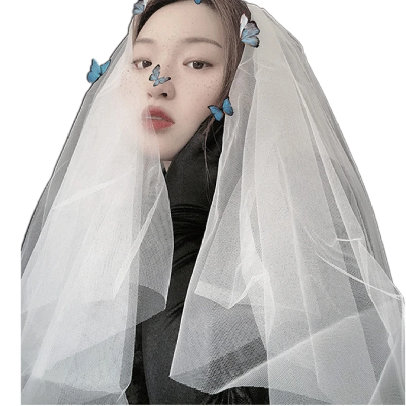 

Wedding Bridal Veil with Comb Headwear for Bride Cut Edge 2-Layer Short Tulle Party Dress Up Accessories Multiple Colors