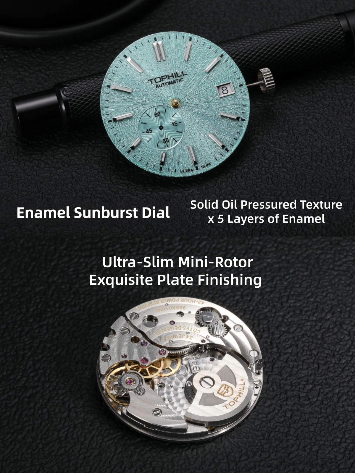 Фото Часы TOPHILL+ 38.7mm Ultra Slim Automatic Micro Rotor Hangzhou 5000A Luxury Enamel Sunray с интегрированным браслетом и сапфировым стеклом KIM001G №4