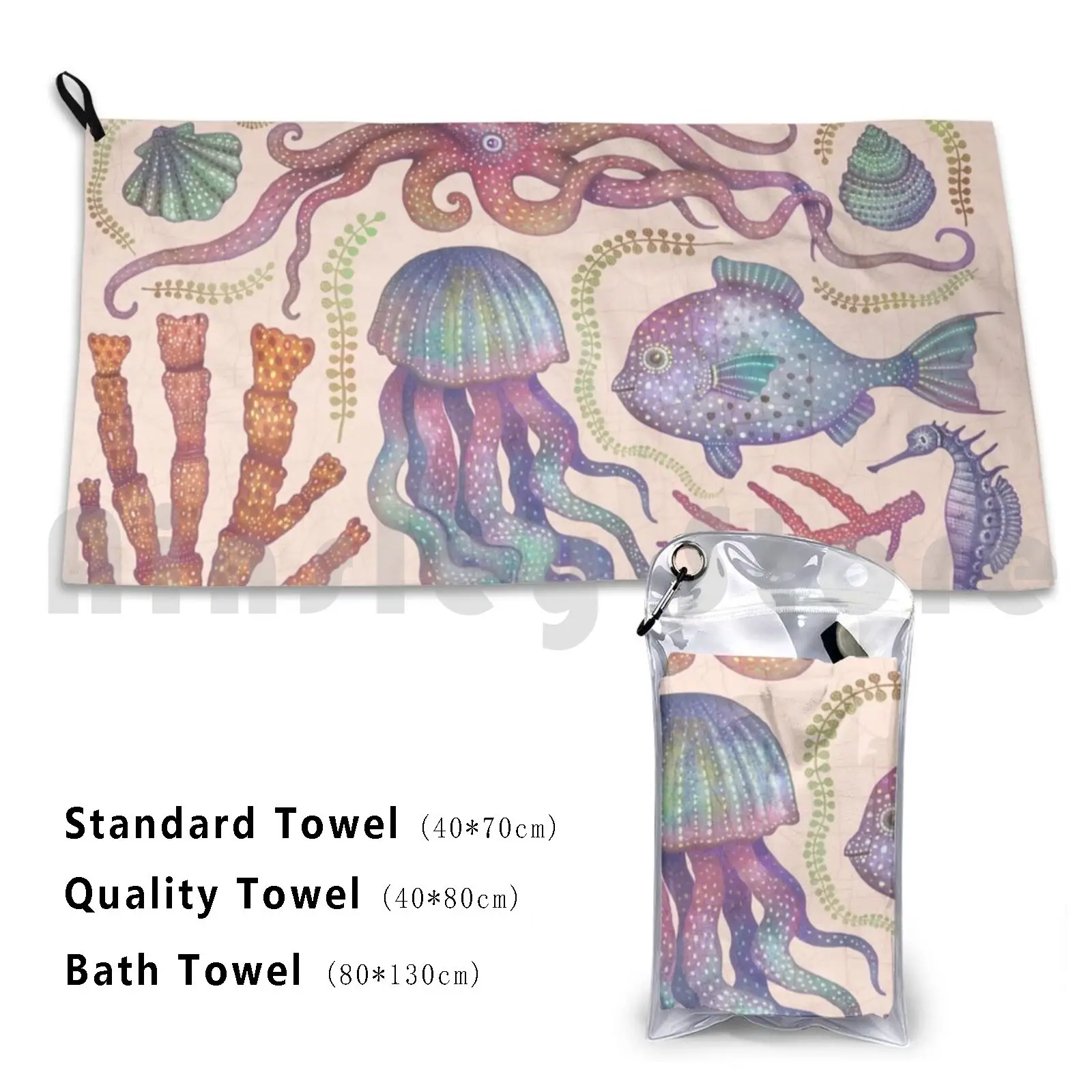Quick Dry Quality Towel Sea Animals Sea Creatures Natural History Illustration Art Sea