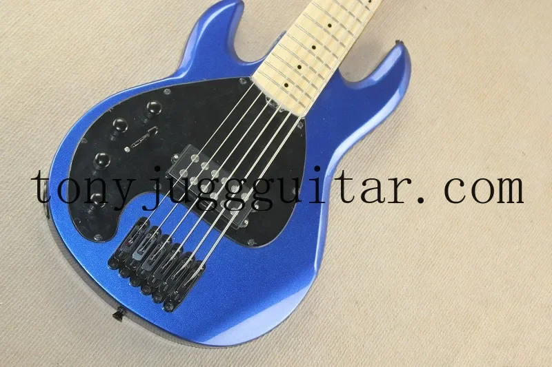 

Left Handed Music Man 6 Strings Bass Erime Ball StingRay Metallic Blue Electric Guitar Maple Neck Black Pickguard Black