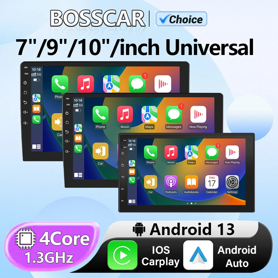 Фото BOSS CAR 7/9/10in HD DVR Универсальный автомобильный радиоприемник Мультимедийная навигация Беспроводной CarPlay Apple Android Авто Зеркальный музыкальный плеер №1