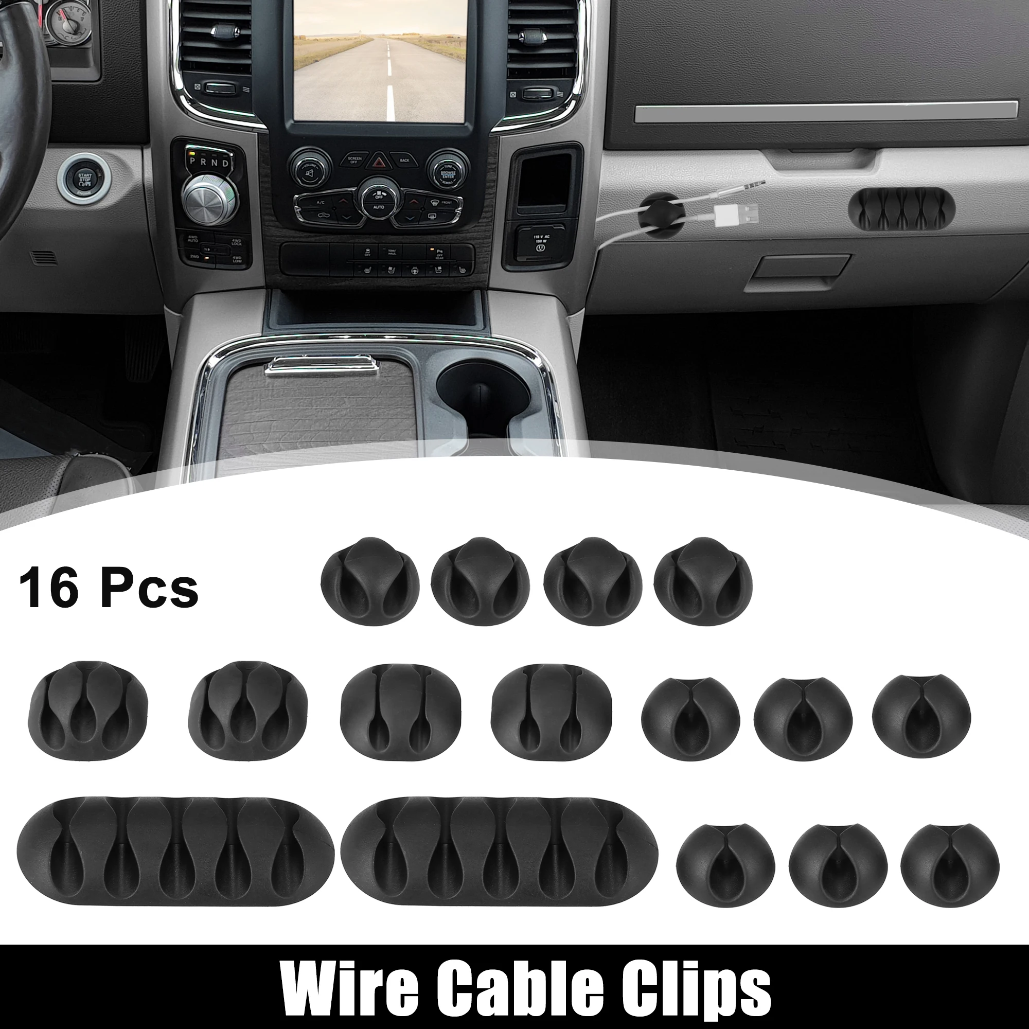 

X Autohaux 16pcs Black Cable Clips Holders Cable Cords Management Self Adhesive for Car Dashboard Organizer with Cable Ties