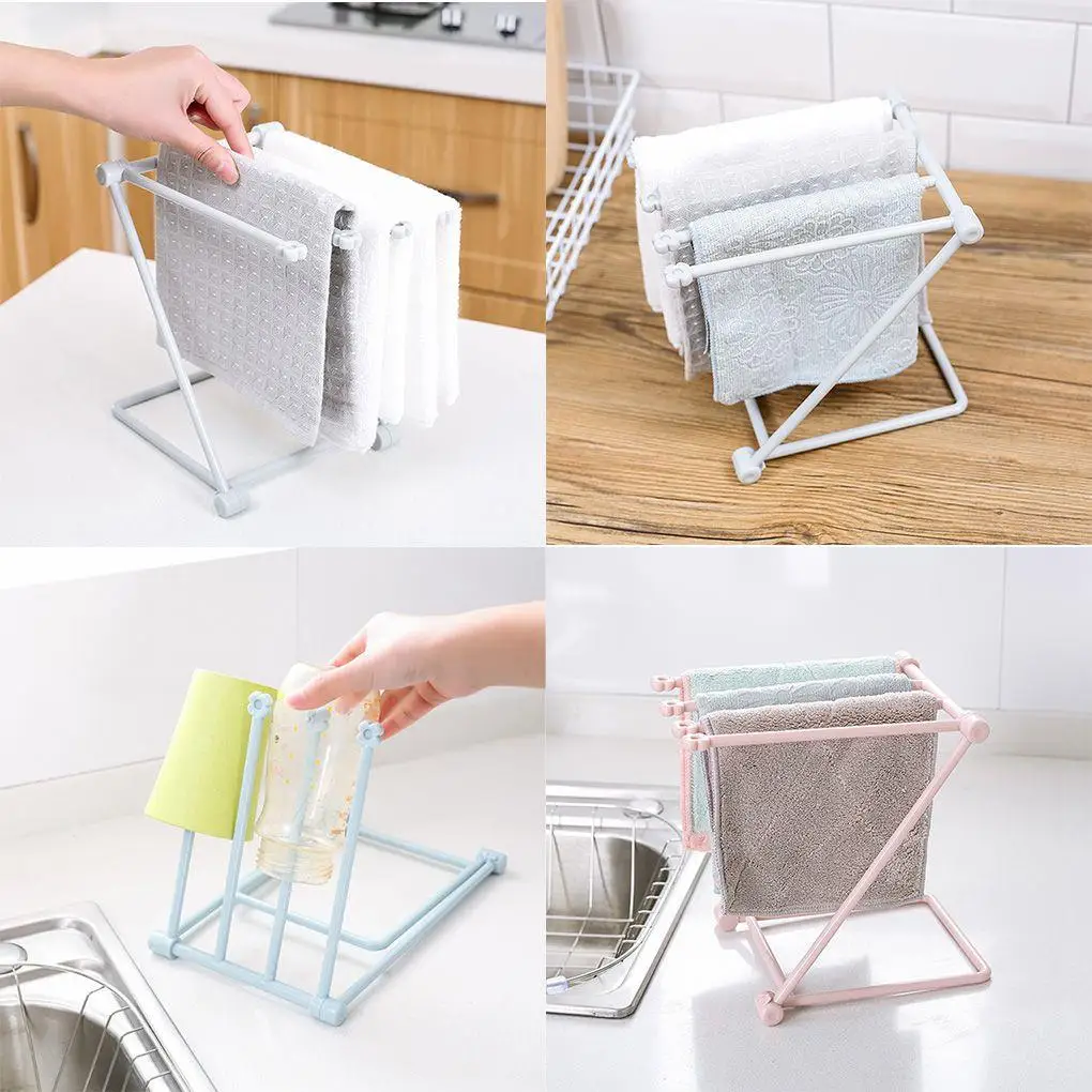 

Foldable Vertical Racks Kitchen Towels Hanger Free Punch Table Storage Rack Cup Drying Holder Bathroom Kitchen Organizer Shelves