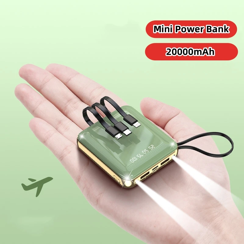 ​ Мини-Power Bank 20000 мАч с двумя USB-портами и светодиодной подсветкой зеркальный