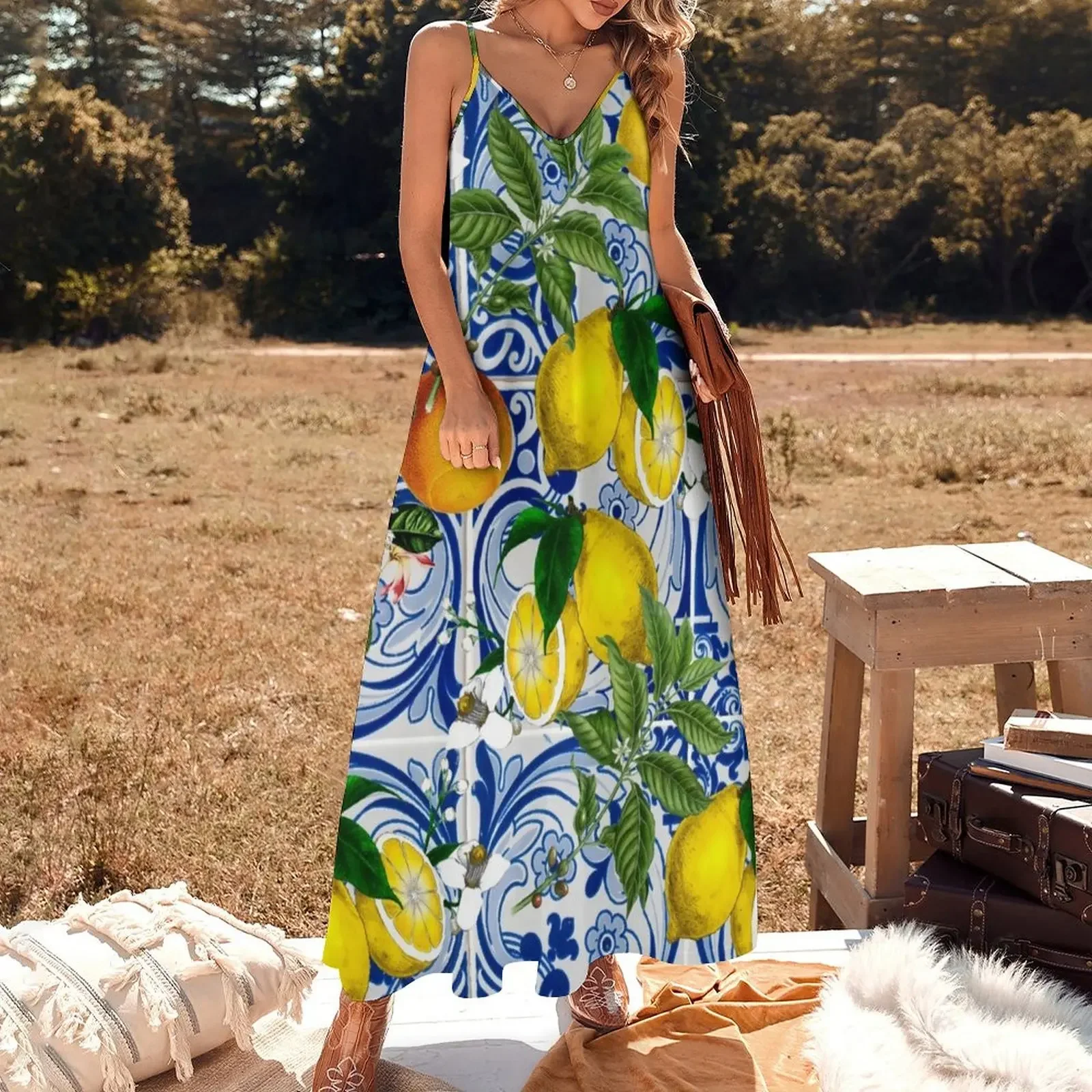 Средиземноморское лимонное платье без рукавов летнее женские платья 2024