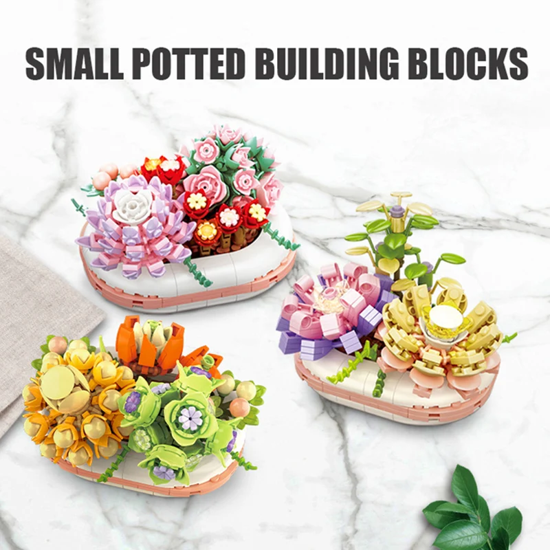 

MOC Creative MINI Flower Potted Pot Plant Succulent Building Block City Cherry Tree Decoration Bricks DIY Kids Toys Gifts
