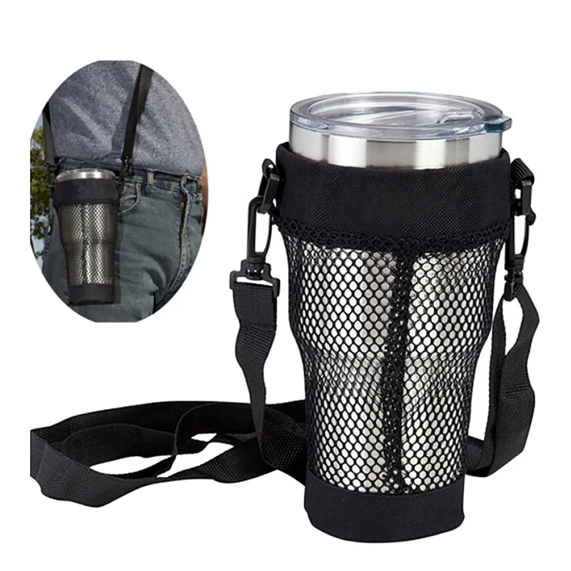 

Портативная Сумка-держатель для чашки, сетчатая уличная Дорожная сумка на ремне для бутылки с водой, со съемным ремешком для прогулок, бега, походов