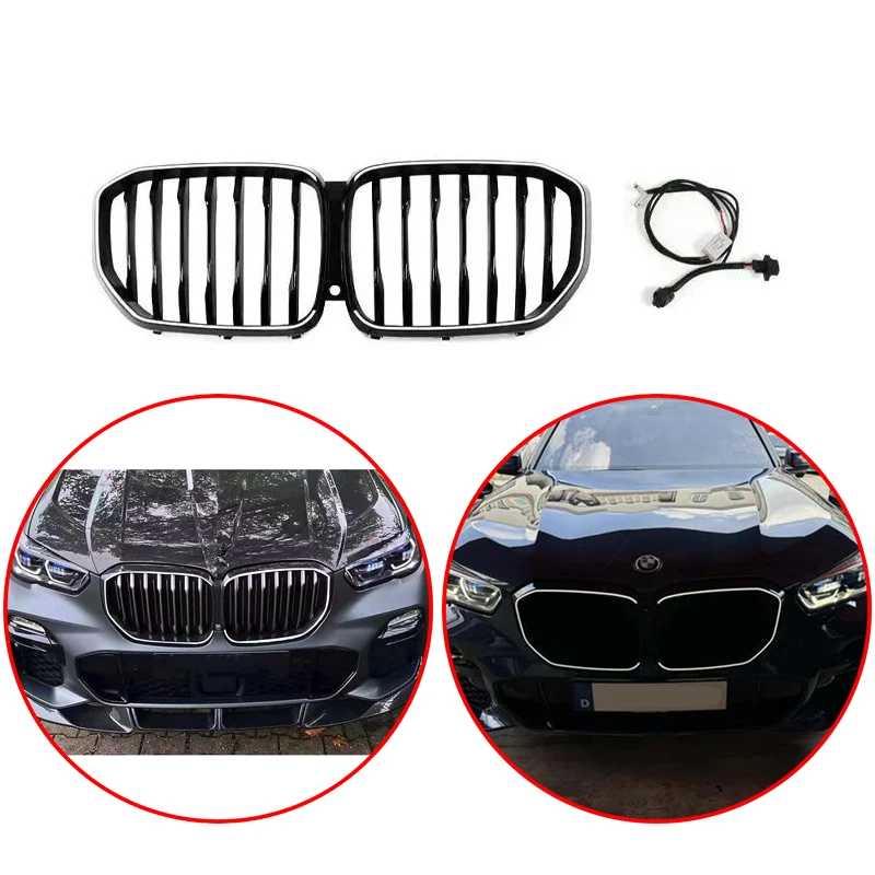 

Для BMW X5 G05 2019-2022 автомобильный Стайлинг гоночный гриль светодиодный однолинейный светящийся глянцевый черный передний бампер гриль аксессуары