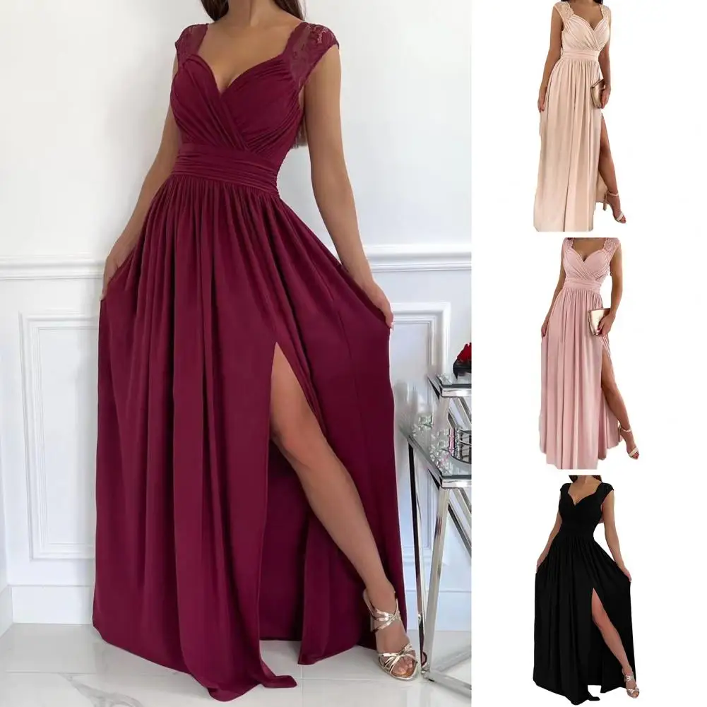 

Soft Texture Popular Side Split Hem Elegant Long Dress Skin-touching Holiday Dress Cross Wrap for Daily Wear