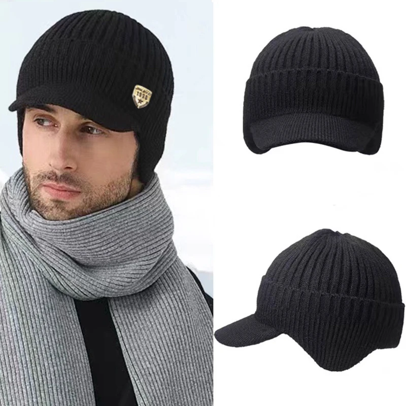 

Winter Men Knitted Hat Outdoor Cycling Ear Protection Warmth Peaked Cap Brand Sunhat Bomber Hats Windproof Visors Baseball Cap