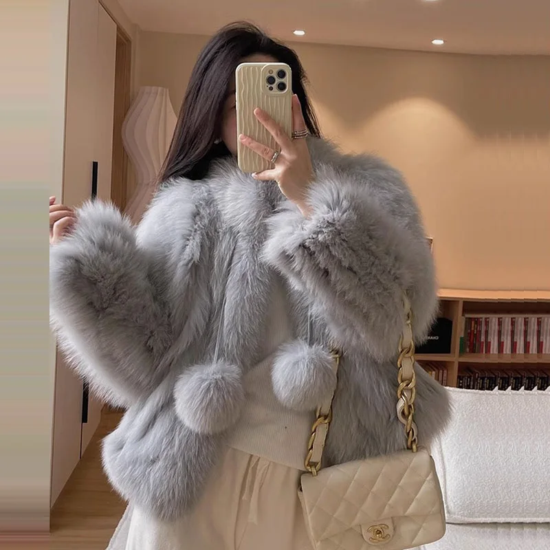 Женская утепленная короткая куртка из искусственного лисьего меха Повседневная