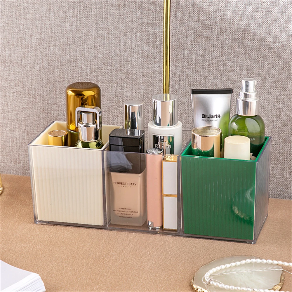 

Cosmetic Storage Box Set With Partitions Multi-purpose Storage Case Transparent Plastic Desktop Box Home Office Accessories