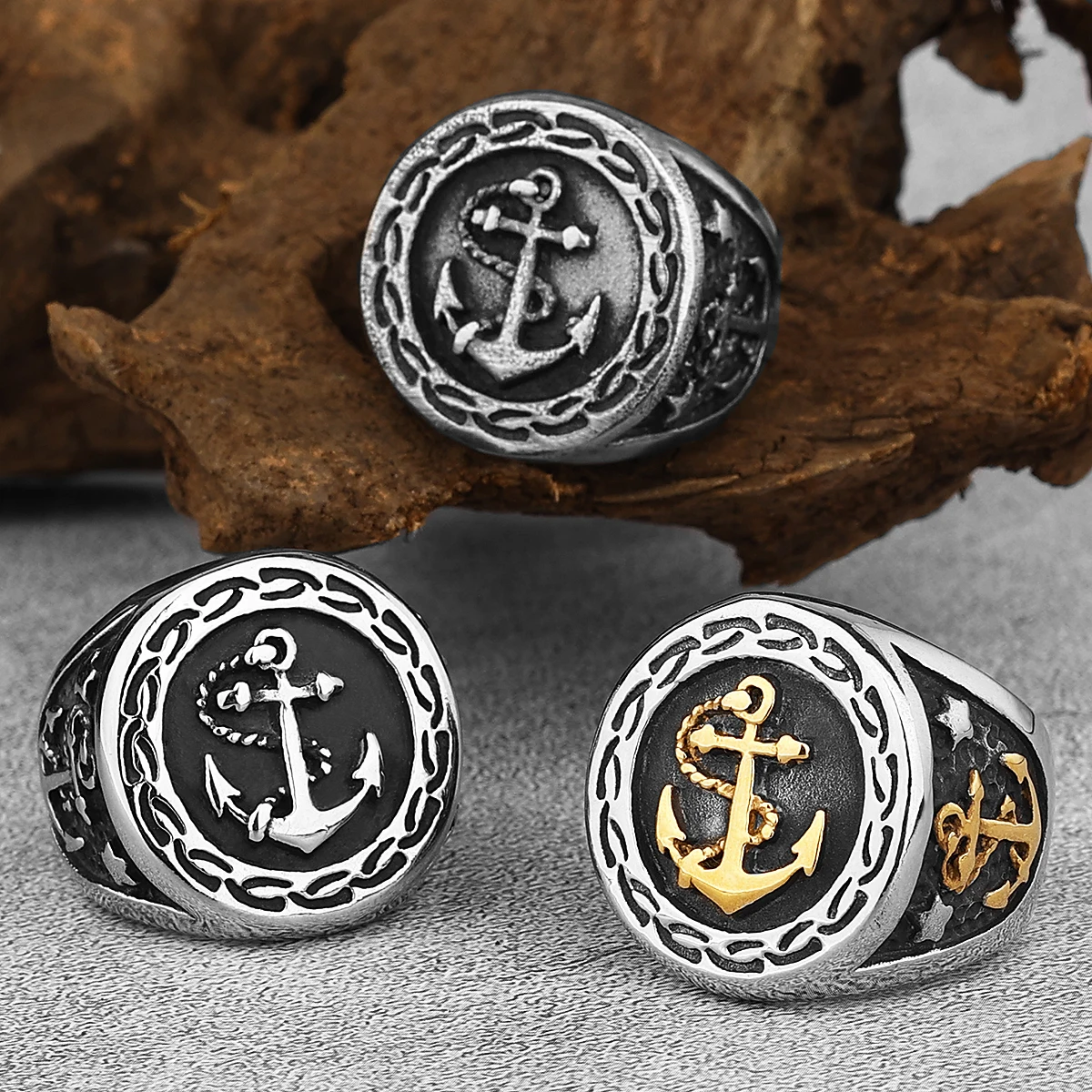 

Stainless Steel Men's Ring Retro Nautical Domineering Anchor Luxury Hip Hop Punk Jewelry Set Creative Gift Custom Wholesale