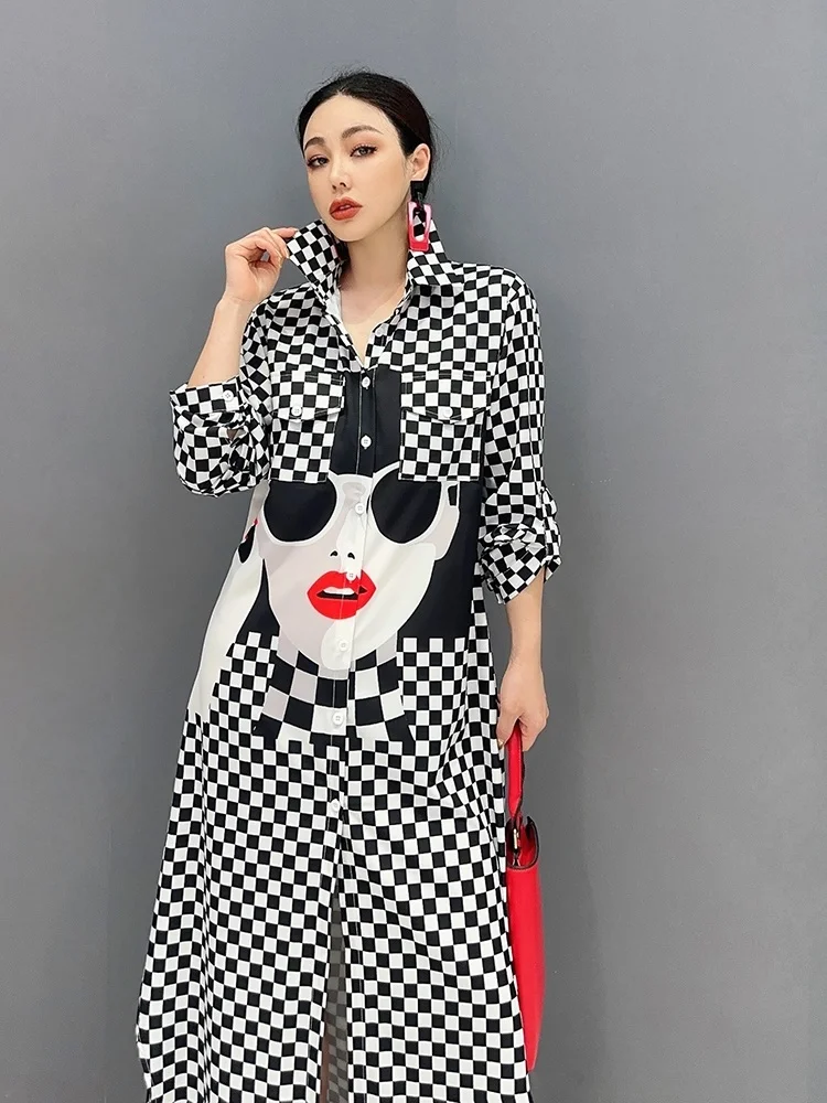 Новинка лета 2024 корейское модное платье-рубашка Vefadisa ZXF220B в клетку с