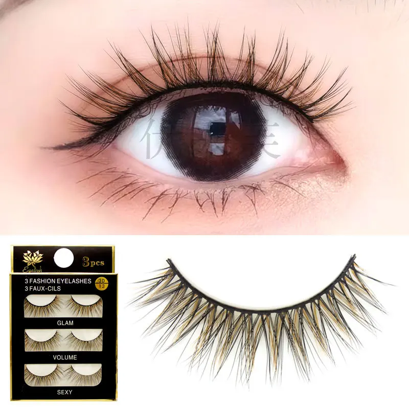 

60 Types Euramerican 3D False Eyelashes Black Brown Hard Stem Natural Simulation Thick Curling Cross Lashes Makeup Products
