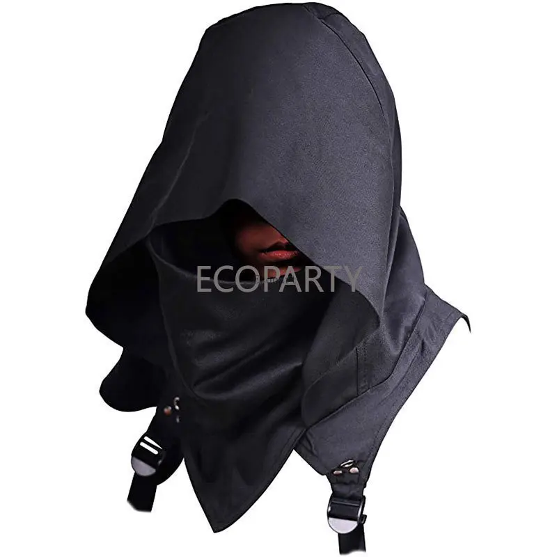 

Ecoparty Men Cosplay Medieval Vintage Pirate Mask Hat Hooded Cloak Black Gothic Accessories Prop Halloween Party Costume 20